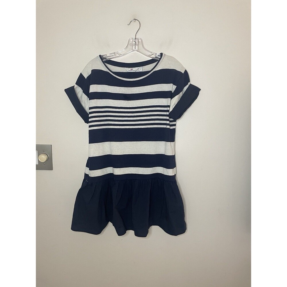 Vineyard Vines Striped Mixed Media T-Shirt Dress Women's S Navy Blue Mini ITALY